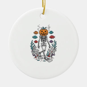 Vintage-Kürbis-Skelett-Taucher-Halloween-Fisch-Des Keramik Ornament