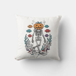 Vintage-Kürbis-Skelett-Taucher-Halloween-Fisch-Des Kissen