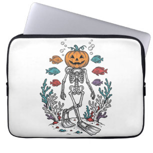 Vintage-Kürbis-Skelett-Taucher-Halloween-Fisch-Des Laptopschutzhülle