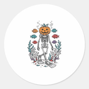 Vintage-Kürbis-Skelett-Taucher-Halloween-Fisch-Des Runder Aufkleber