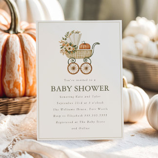 Vintage-Kürbis und Kinderwagen Herbst-Baby-Party Einladung