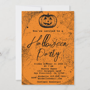 Vintage-Kürbis- und Spinnennetz-Halloween-Party Einladung