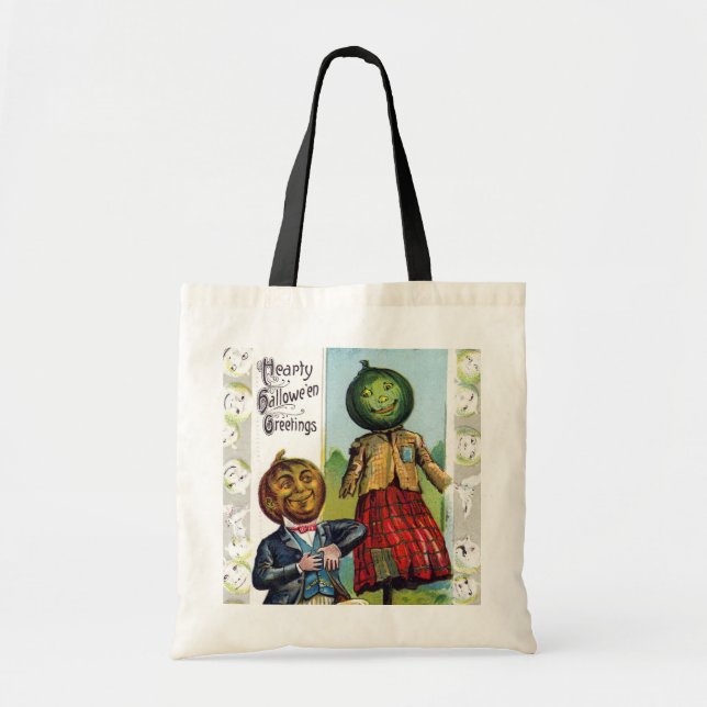 Vintage Kürbise Halloweentrick- oder Tragetasche (Vorne)