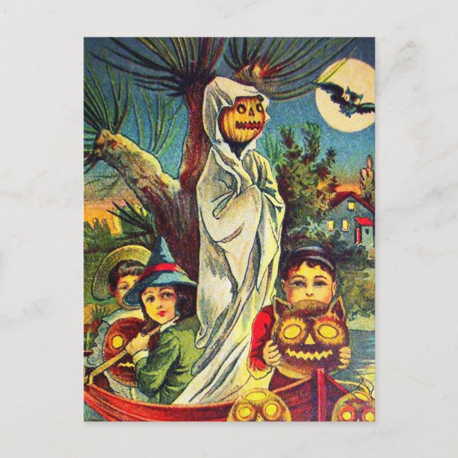Vintage Kürbisfledermaus Halloween Postkarte (Vorderseite)