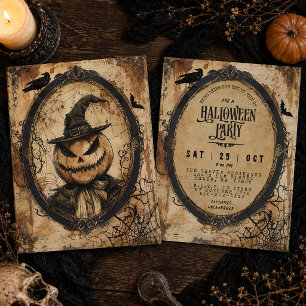 Vintage-Kürbiskopf-Vogelscheuche-Halloween-Party Einladung