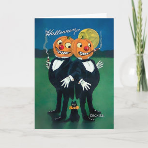 Vintage Kürbiskronenkarte Halloween Feiertagskarte