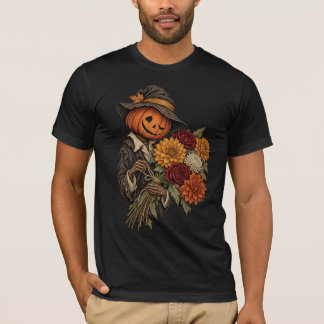 Vintage-Kürbiss-Vogelscheuche mit Herbstblumen T-Shirt
