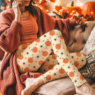 Vintage-Kürbisse und Sterne Halloween-Creme Leggings