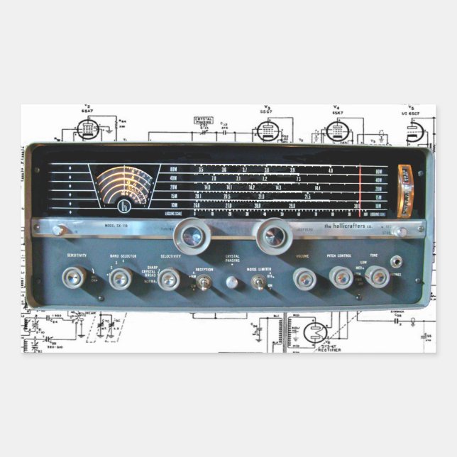Vintage Kurze Wave Radio rechteckige Aufkleber (Vorderseite)