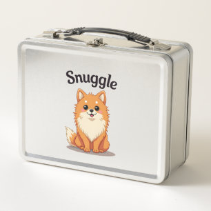 Vintage-Kuschel-Pomeranian-Süßer-Hund-Illustration Metall Brotdose