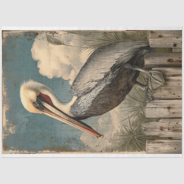 Vintage Küste Pelican Decoupage Seidenpapier (Vorderseite)