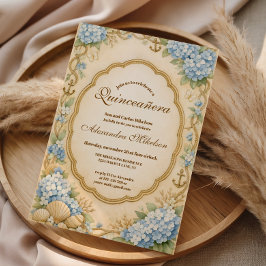Vintage Küsten-Hortensien-Quinceañera Einladung