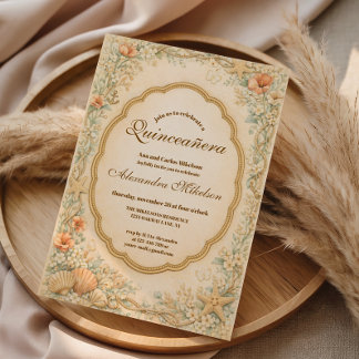 Vintage Küsten-Muschel-Quinceañera Einladung