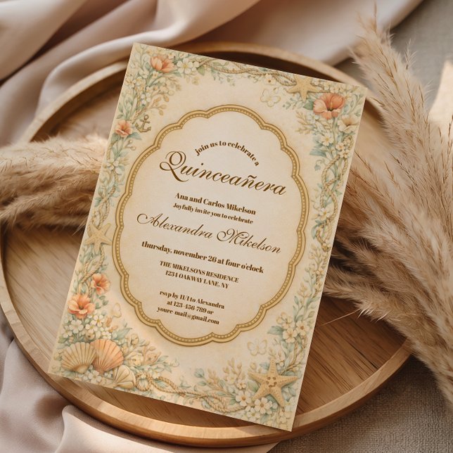 Vintage Küsten-Muschel-Quinceañera Einladung (Von Creator hochgeladen)