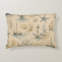 Vintage-Küstenaquarell-Kissen