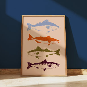 Vintage Küstenfischerei Fisch Küsten See Hütte Poster
