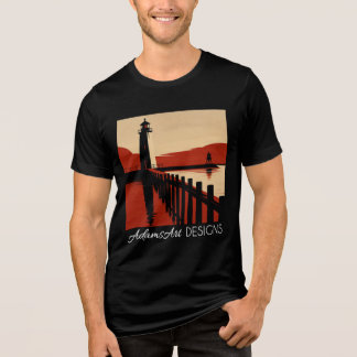 Vintage Küstenleuchtturm-Silhouette Retro-Kunst Tri-Blend Shirt
