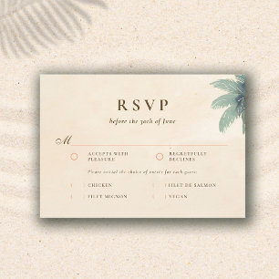 Vintage Küstenstrand Palmen Hochzeitsessen RSVP Karte