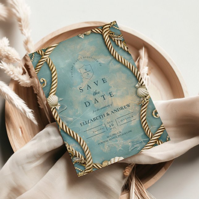 Vintage-Küstenstrick-Ozean-Hochzeit Save The Date (Von Creator hochgeladen)
