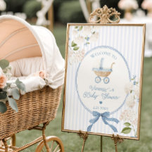 Vintage-Kutsche Französisch Blau Baby Shower Willk