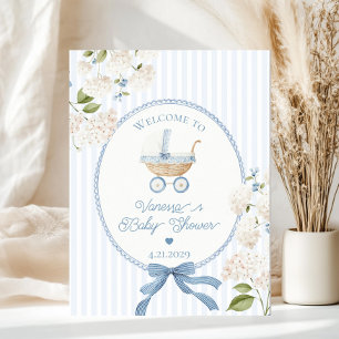 Vintage-Kutsche Französisch Blau Babyparty-Willkom Poster