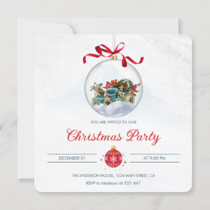 Vintage-Kutsche im Weihnachtsschmuck, rotes Band Einladung