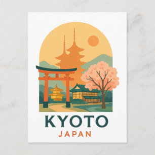 Vintage Kyoto Japan Reise Minimalistische Pagode Postkarte