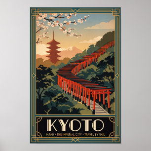 Vintage Kyoto Japan Retro-Reiseillustration Poster