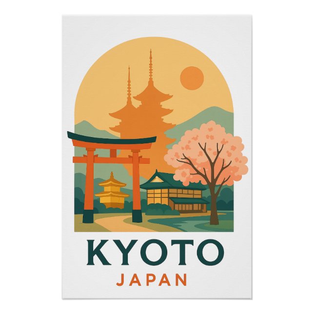 Vintage Kyoto Japan Travel Poster – Minimalist  (Vorderseite)
