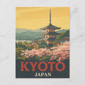 Vintage Kyoto Japan Travel Poster Pagoda Postkarte