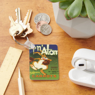 Vintage-Label-Art Boxer Kaninchen, Up n Atom Karot Schlüsselanhänger