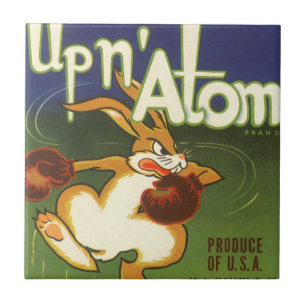 Vintage-Label-Art Boxerhase, Up n Atom Karotten Fliese