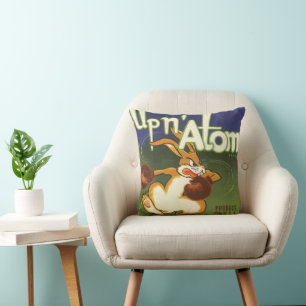 Vintage-Label-Kunst Boxen Hase, Up n Atom Karotten Kissen