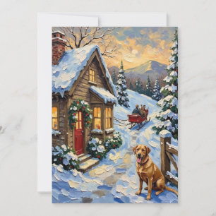Vintage-Labrador-Retriever-Weihnachts-Cottage Feiertagskarte