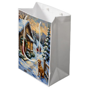 Vintage-Labrador-Retriever-Weihnachts-Cottage Mittlere Geschenktüte