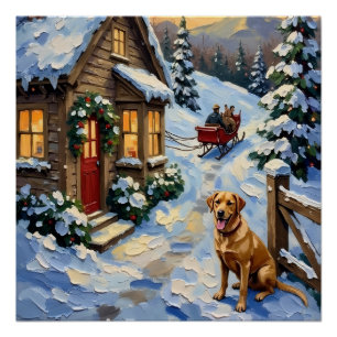 Vintage-Labrador-Retriever-Weihnachts-Cottage Poster