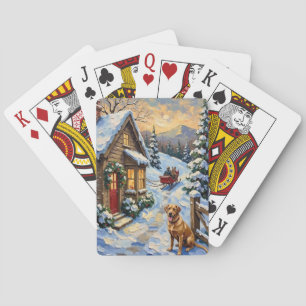 Vintage-Labrador-Retriever-Weihnachts-Cottage Spielkarten
