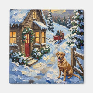 Vintage-Labrador-Retriever-Weihnachtshaus Magnet