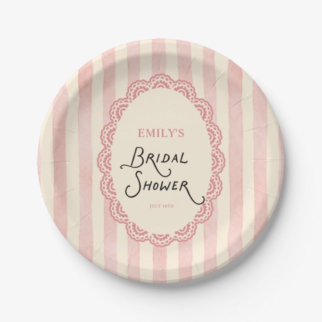 Vintage Lace Bridal Shower  Pappteller (Vorderseite)