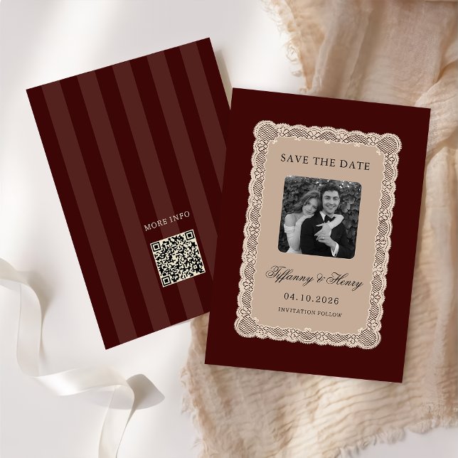 Vintage  Lace Burgundy Save the Date (Von Creator hochgeladen)