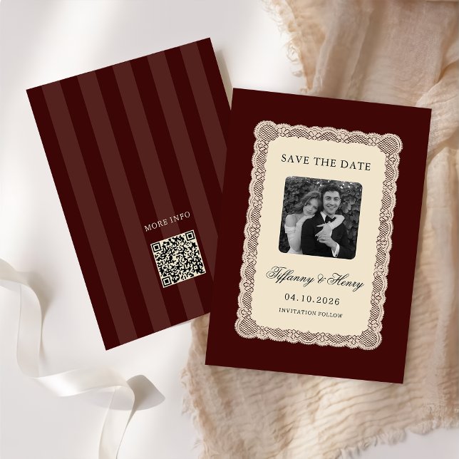 Vintage  Lace Burgundy Save the Date (Von Creator hochgeladen)