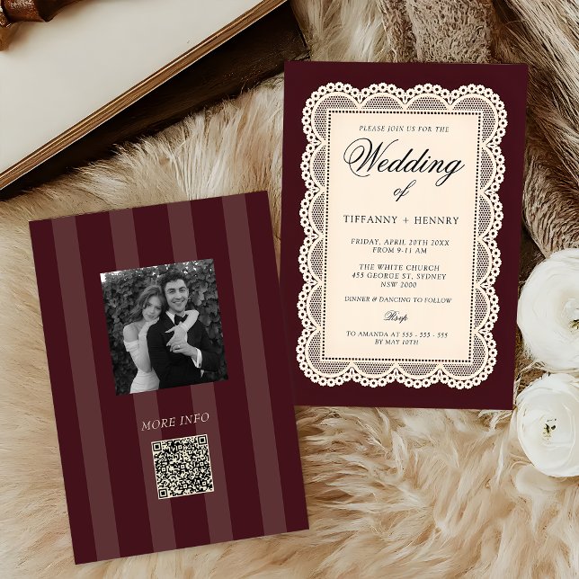 Vintage Lace Burgundy Wedding Invitation Einladung (Von Creator hochgeladen)