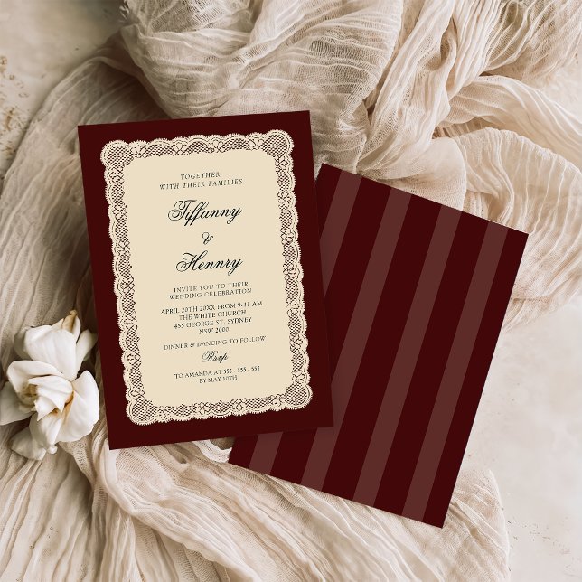 Vintage Lace Burgundy Wedding Invitation Einladung (Von Creator hochgeladen)