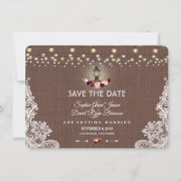 Vintage Lace Burlap-String-Leuchten Save the Date