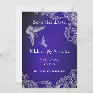 VINTAGE LACE & BUTTERFLIES BLUE OMBRÉ Rettete D Save The Date