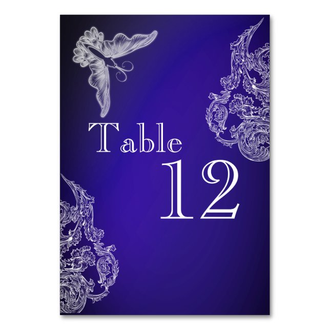 VINTAGE LACE & BUTTERFLIS BLUE OMBRÉ Tafelkarte Tischnummer (Vorderseite)