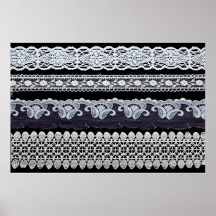 Vintage lace line, ornamental flowers (real lace) poster