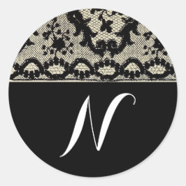 Vintage Lace Monogram Runder Aufkleber