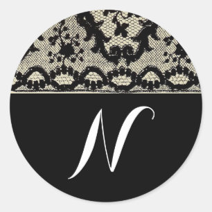 Vintage Lace Monogram Runder Aufkleber