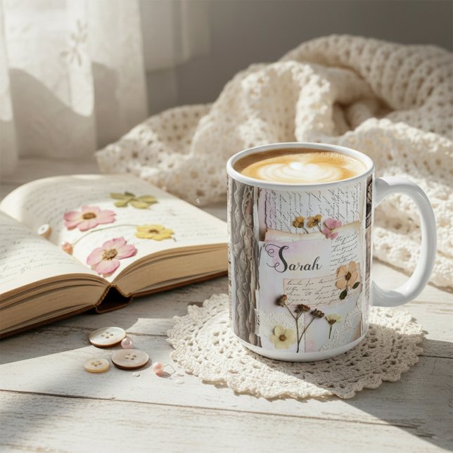 Vintage Lace Pressed Flower Shabby Chic Kaffeetasse (Von Creator hochgeladen)